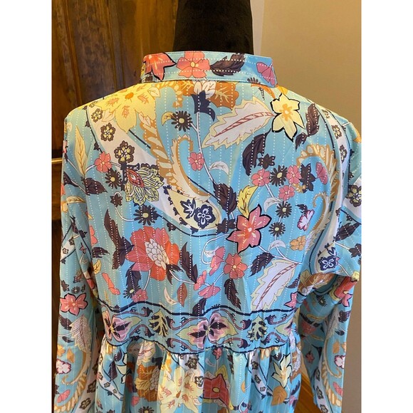 Womens Blouse Plus Size 2XL Top Boho Button Down Hi Low Silky Feel Peasant - Picture 8 of 12